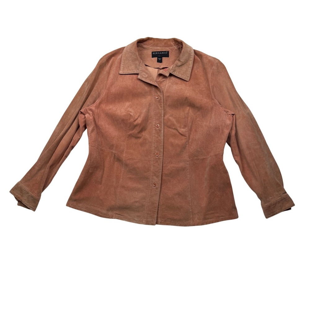 Bernardo XL Rust Rose Genuine Suede Leather Shirt Jacket Washable Y2K